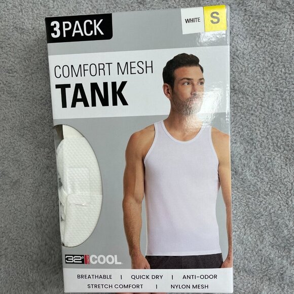 NEW 32 Degrees Cool Men's Size S 3-Pack Comfort Mesh Tank White - Picture 2 of 5